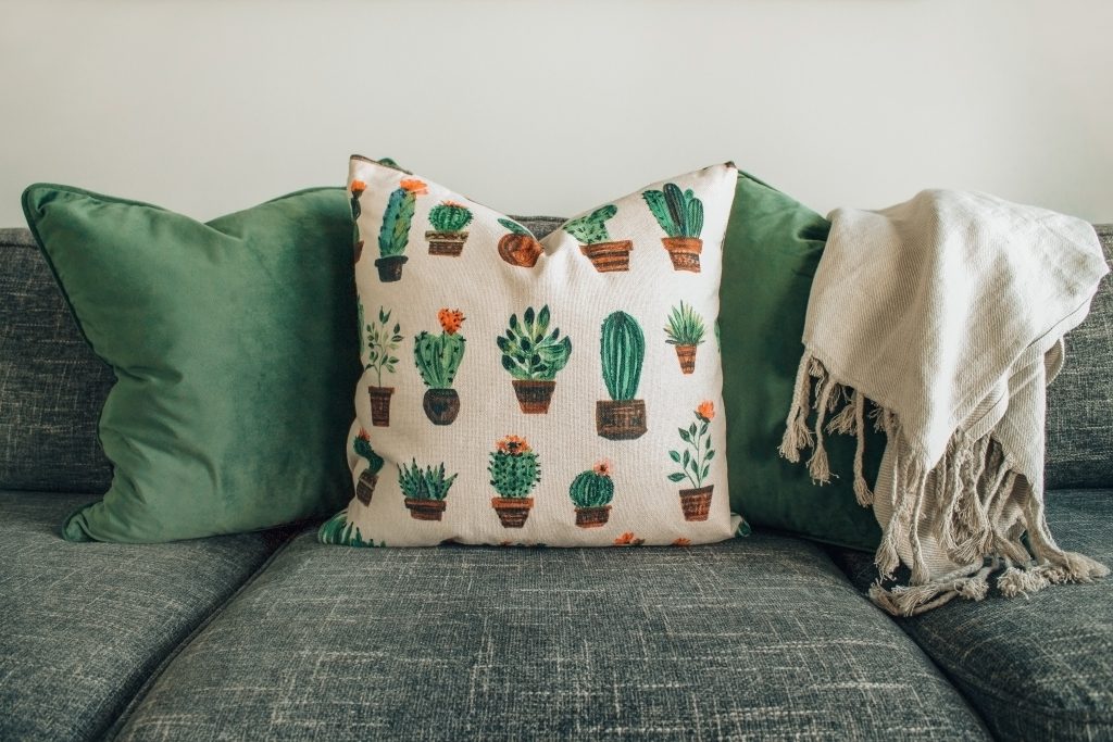Couch with plants pillow
